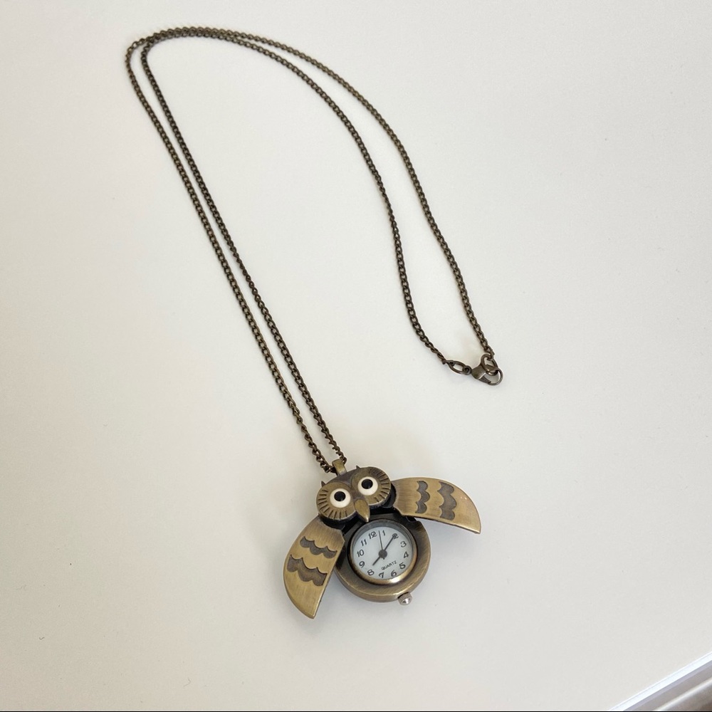 Owl pendant watch necklace